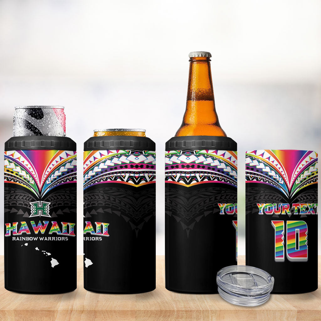 Custom Hawaii Rainbow Warriors 4 in 1 Can Cooler Tumbler Polynesian Motif Special Edition Rainbow Gradient