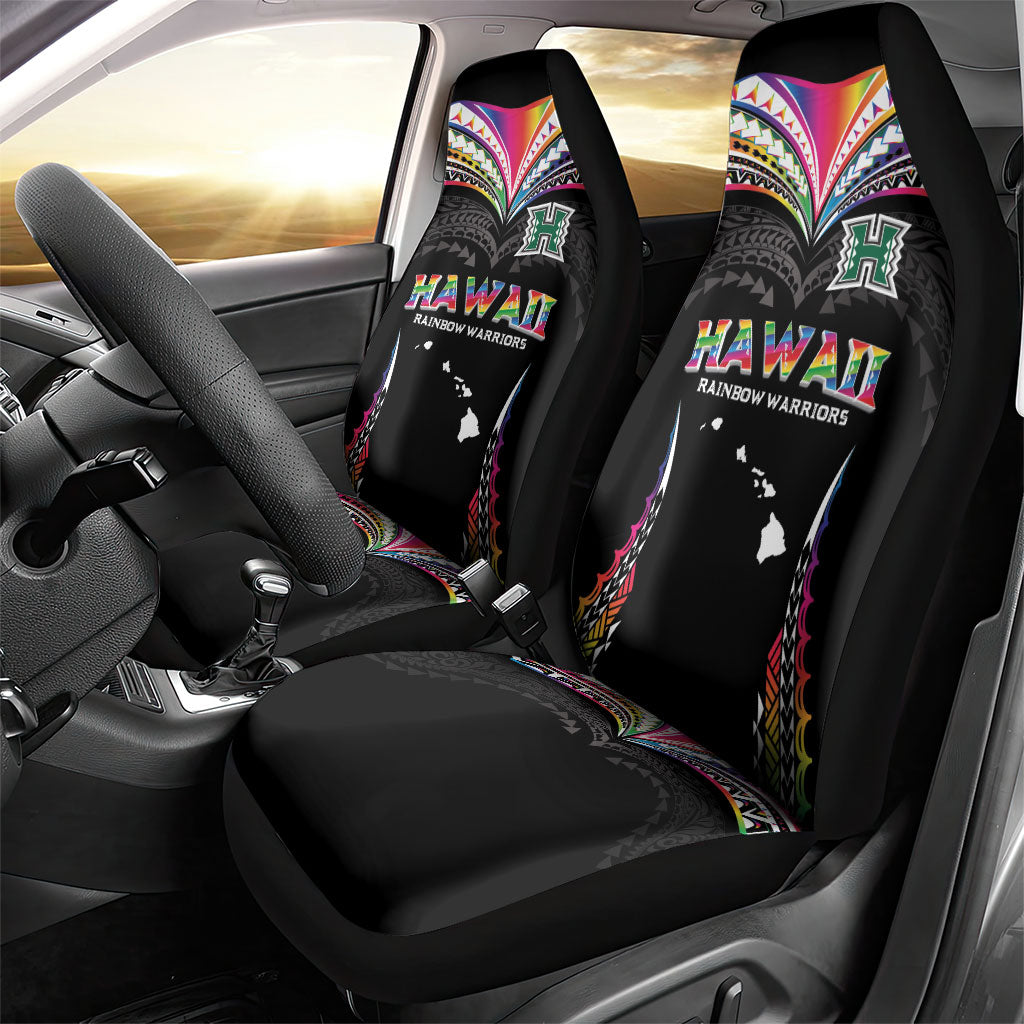 Hawaii Rainbow Warriors Car Seat Cover Polynesian Motif Special Edition Rainbow Gradient