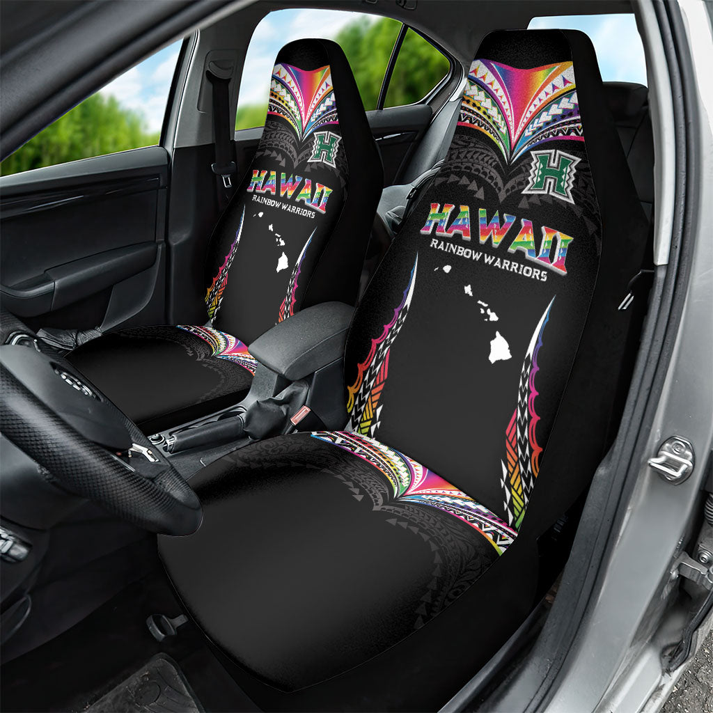 Hawaii Rainbow Warriors Car Seat Cover Polynesian Motif Special Edition Rainbow Gradient