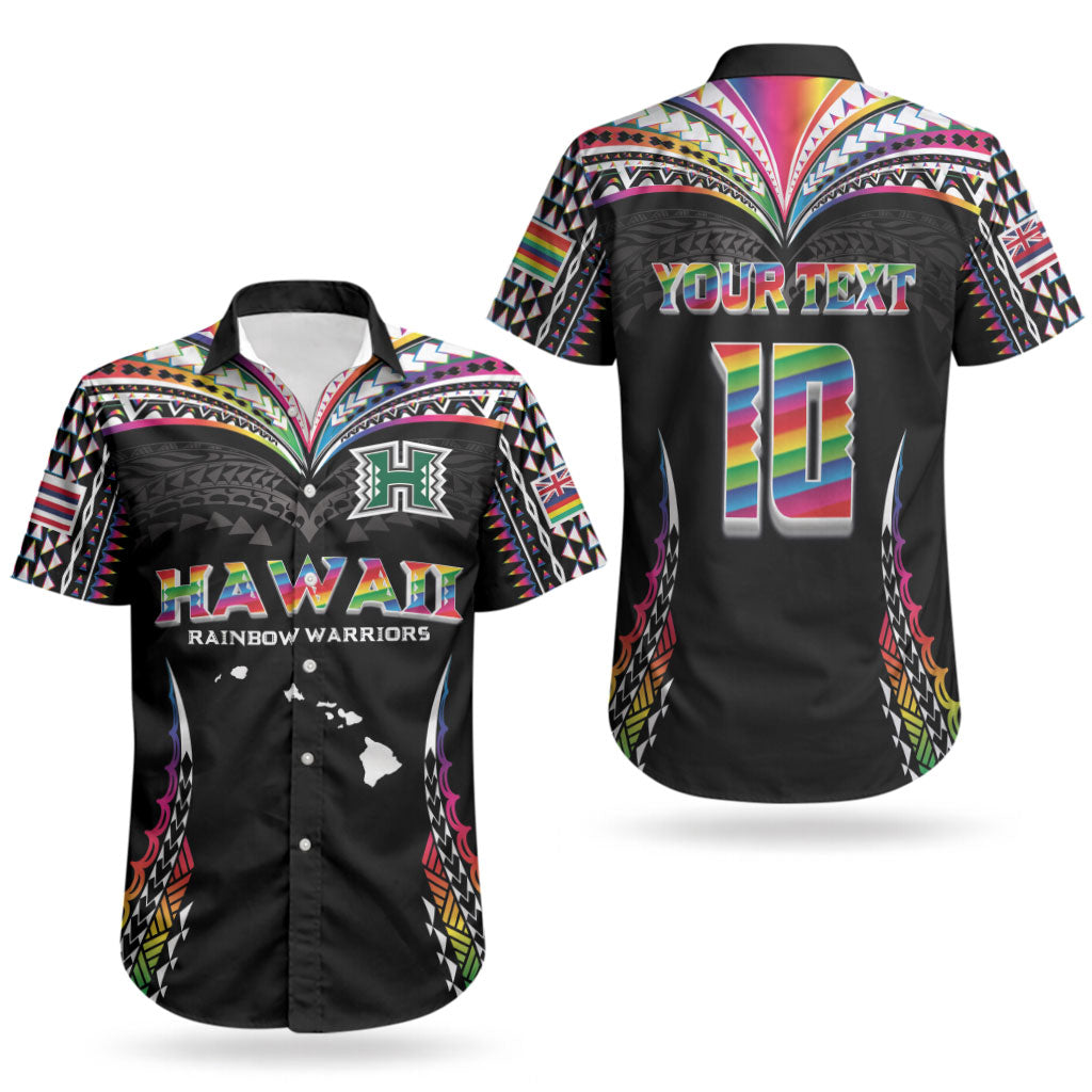 Custom Hawaii Rainbow Warriors Couples Matching Puletasi and Hawaiian Shirt Polynesian Motif Special Edition Rainbow Gradient