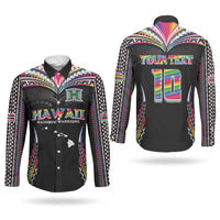 Custom Hawaii Rainbow Warriors Couples Matching Tank Maxi Dress and Long Sleeve Button Shirt Polynesian Motif Special Edition Rainbow Gradient