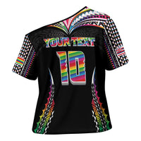 Custom Hawaii Rainbow Warriors Cross Shoulder Shirt Polynesian Motif Special Edition Rainbow Gradient