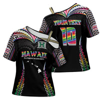 Custom Hawaii Rainbow Warriors Cross Shoulder Shirt Polynesian Motif Special Edition Rainbow Gradient