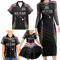 Custom Hawaii Rainbow Warriors Family Matching Long Sleeve Bodycon Dress and Hawaiian Shirt Polynesian Motif Special Edition Rainbow Gradient