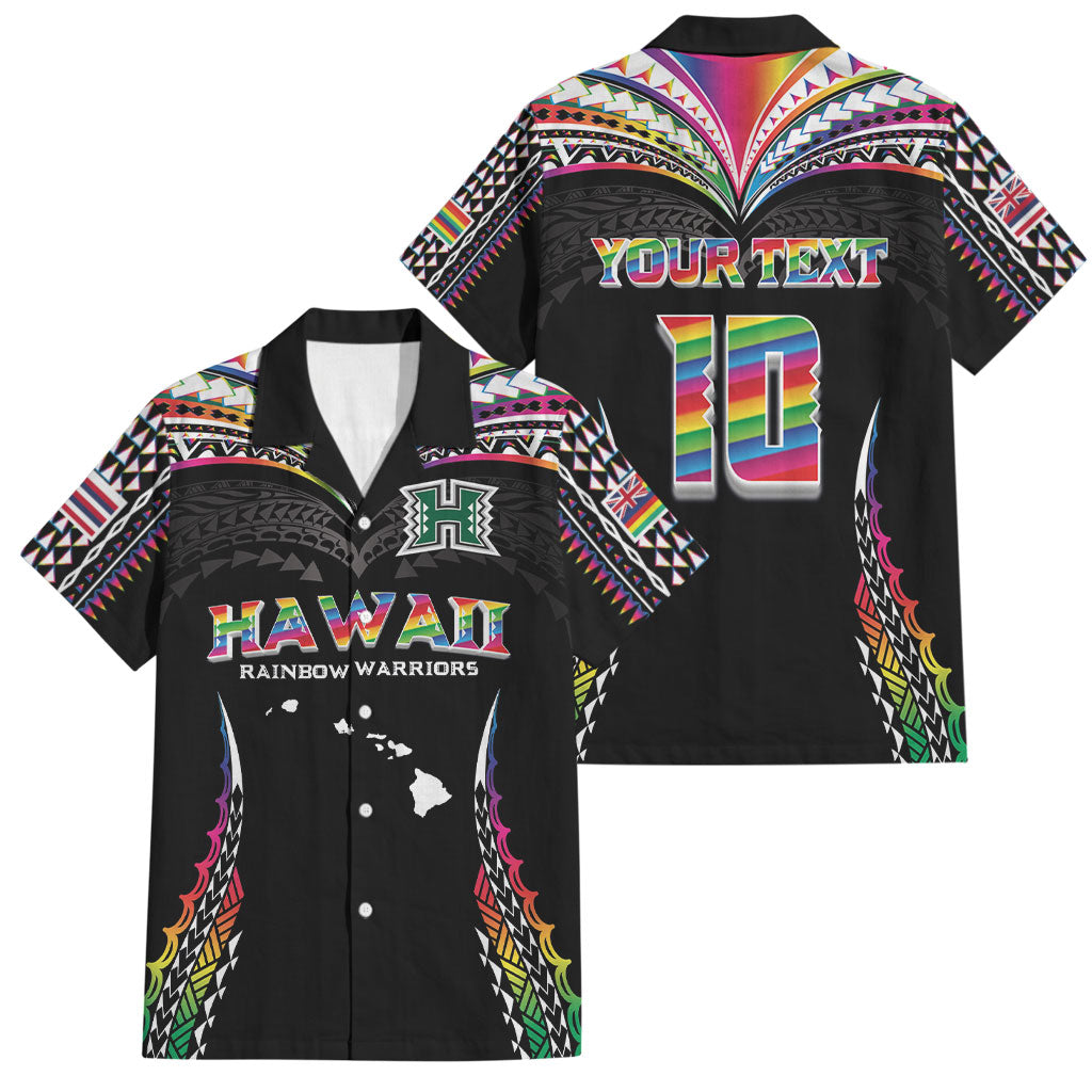 Custom Hawaii Rainbow Warriors Family Matching Off Shoulder Maxi Dress and Hawaiian Shirt Polynesian Motif Special Edition Rainbow Gradient
