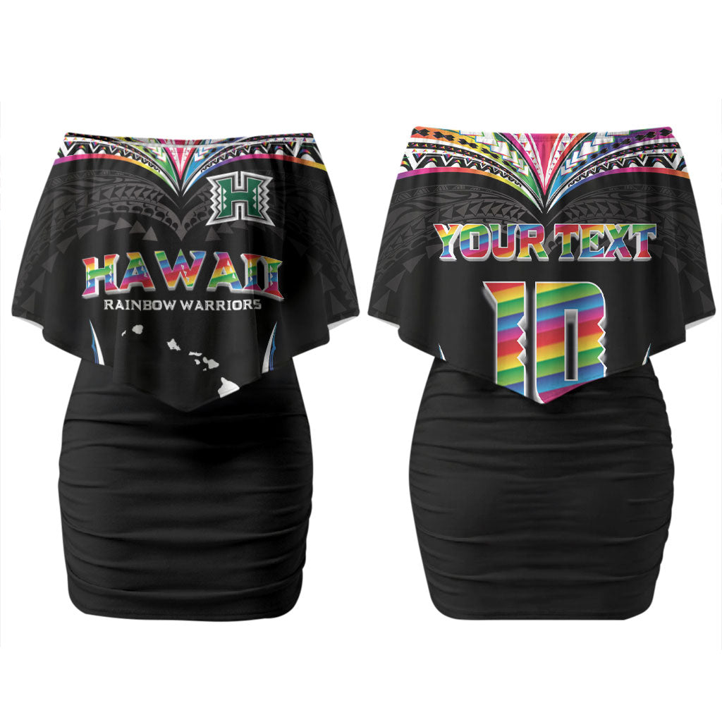 Custom Hawaii Rainbow Warriors Family Matching Off Shoulder Short Dress and Hawaiian Shirt Polynesian Motif Special Edition Rainbow Gradient