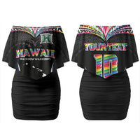 Custom Hawaii Rainbow Warriors Family Matching Off Shoulder Short Dress and Hawaiian Shirt Polynesian Motif Special Edition Rainbow Gradient