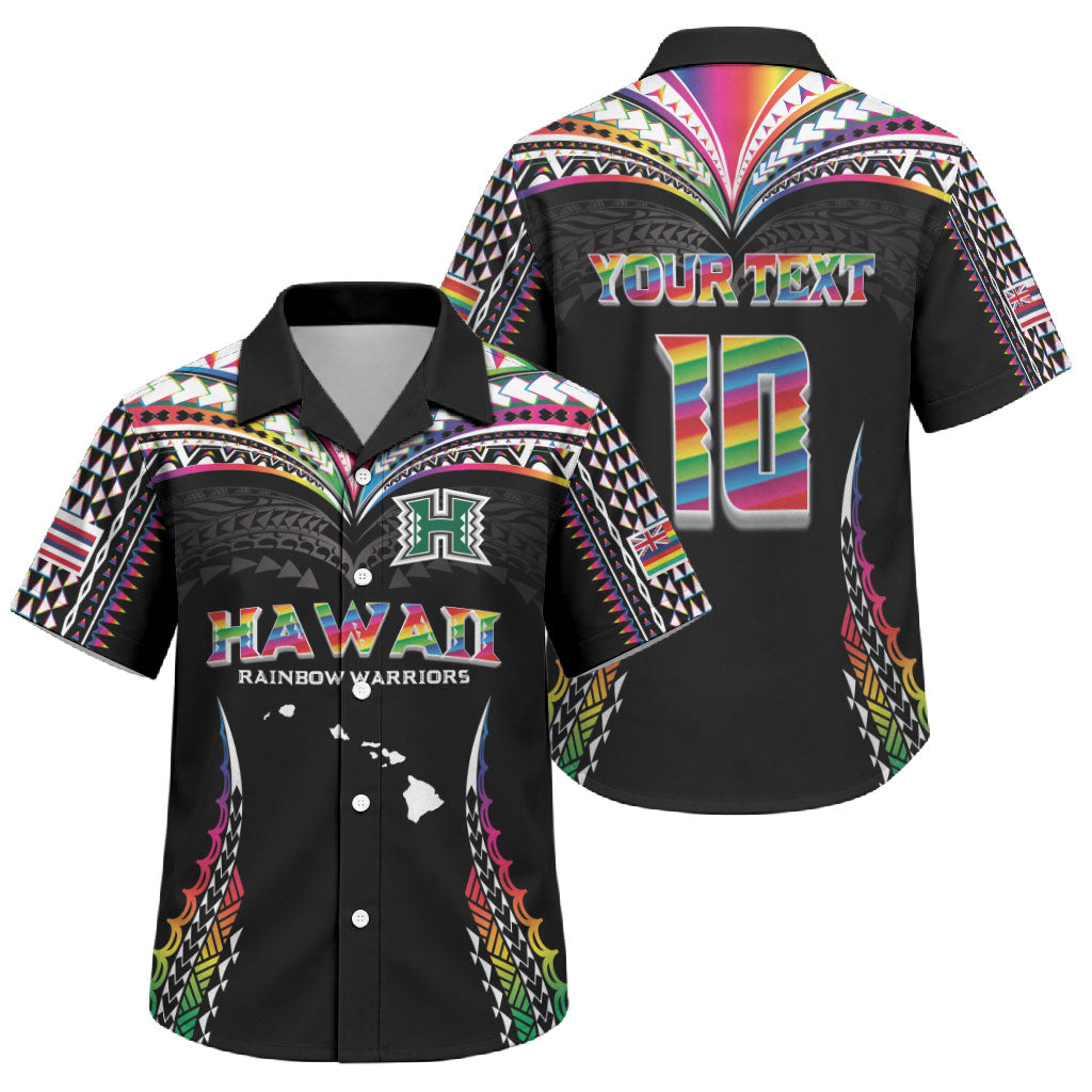 Custom Hawaii Rainbow Warriors Family Matching Short Sleeve Bodycon Dress and Hawaiian Shirt Polynesian Motif Special Edition Rainbow Gradient