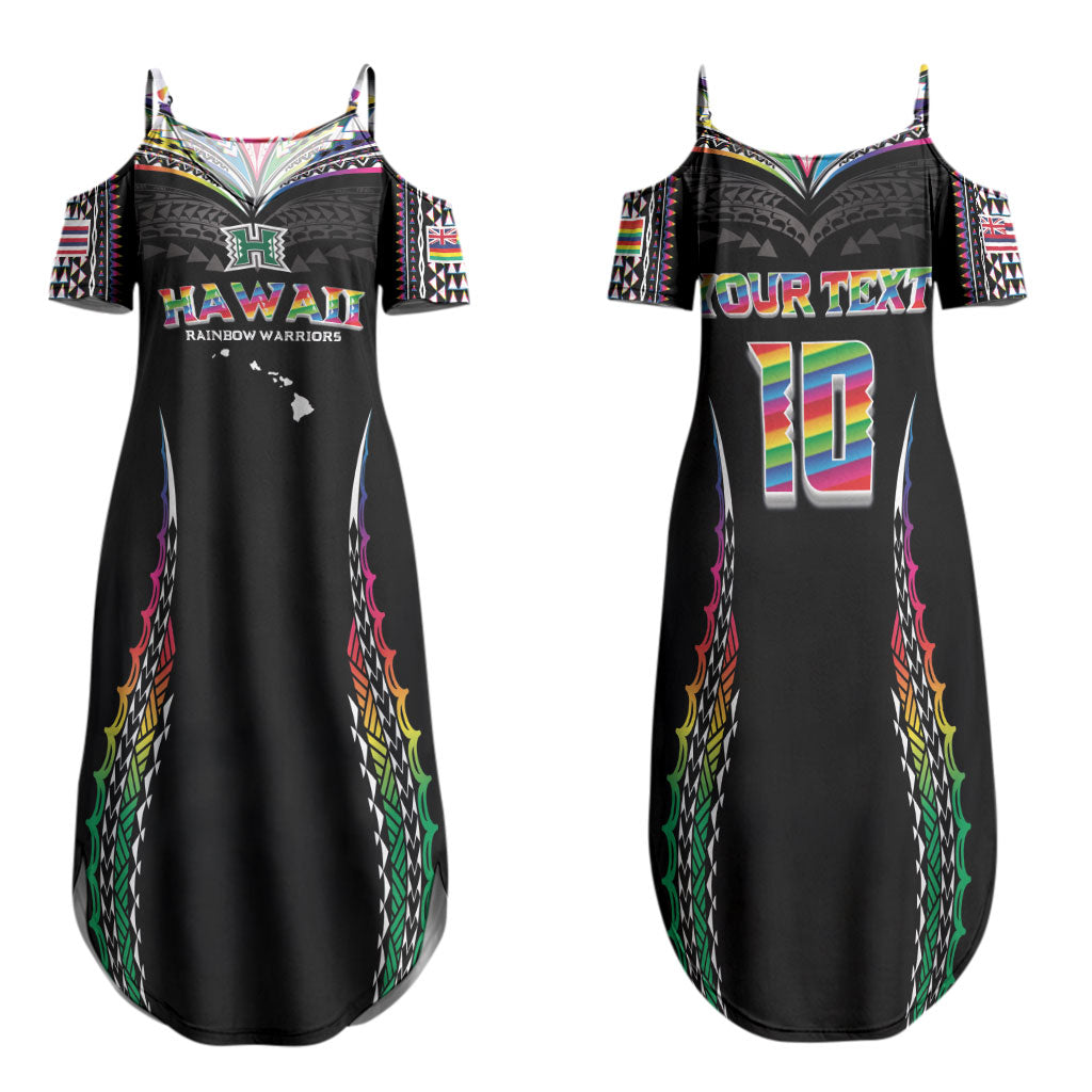 Custom Hawaii Rainbow Warriors Family Matching Summer Maxi Dress and Hawaiian Shirt Polynesian Motif Special Edition Rainbow Gradient