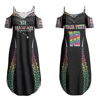Custom Hawaii Rainbow Warriors Family Matching Summer Maxi Dress and Hawaiian Shirt Polynesian Motif Special Edition Rainbow Gradient