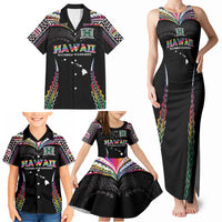 Custom Hawaii Rainbow Warriors Family Matching Tank Maxi Dress and Hawaiian Shirt Polynesian Motif Special Edition Rainbow Gradient