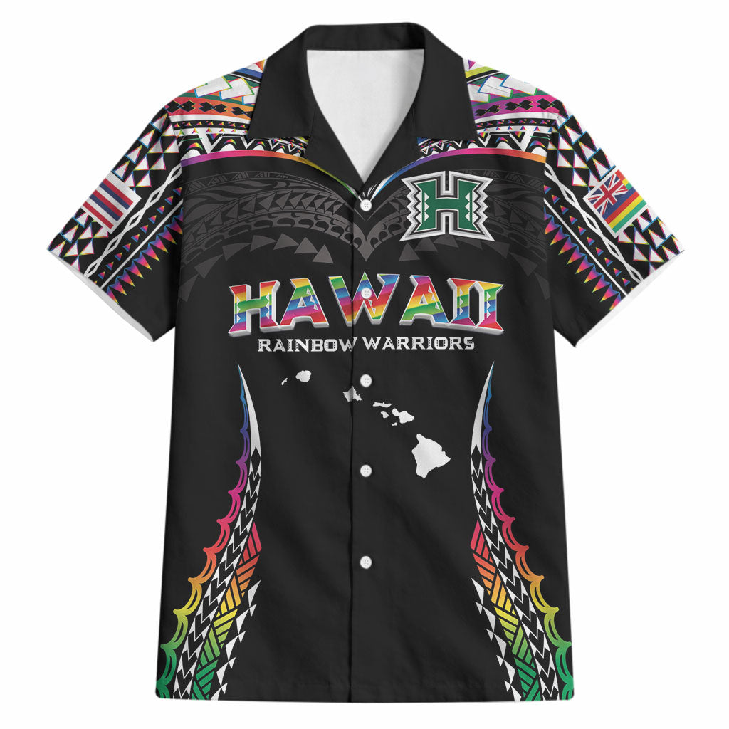 Custom Hawaii Rainbow Warriors Hawaiian Shirt Polynesian Motif Special Edition Rainbow Gradient