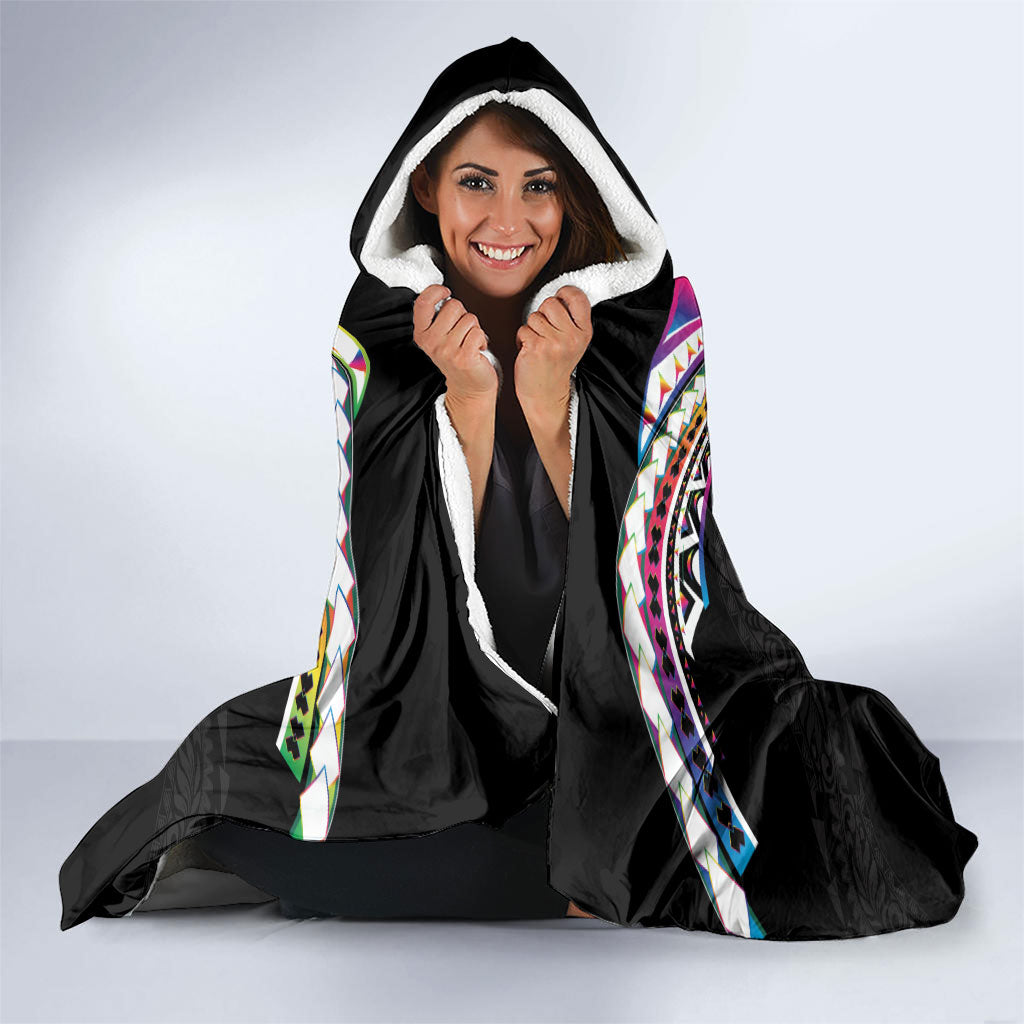 Hawaii Rainbow Warriors Hooded Blanket Polynesian Motif Special Edition Rainbow Gradient