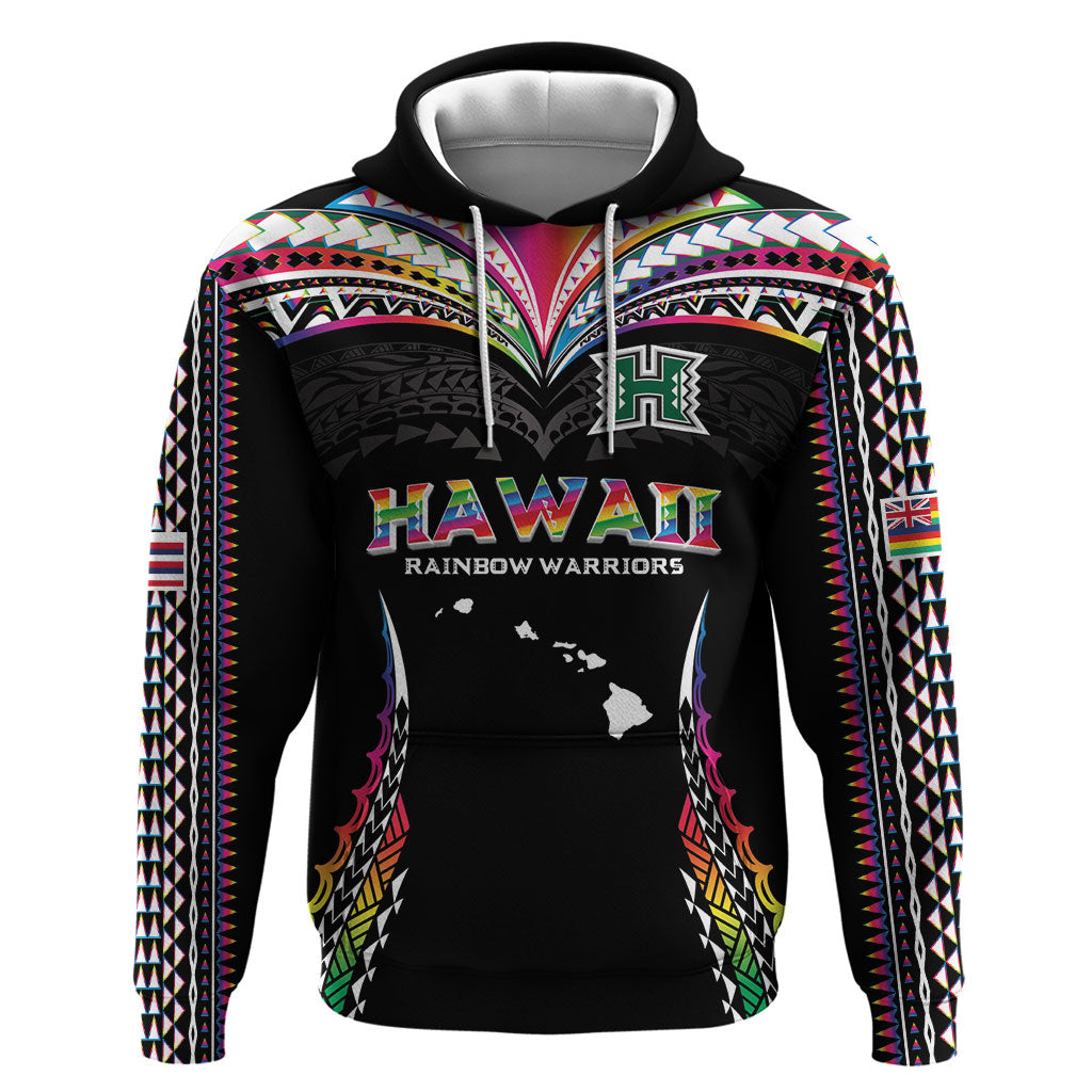 Custom Hawaii Rainbow Warriors Hoodie Polynesian Motif Special Edition Rainbow Gradient
