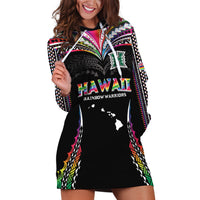 Custom Hawaii Rainbow Warriors Hoodie Dress Polynesian Motif Special Edition Rainbow Gradient