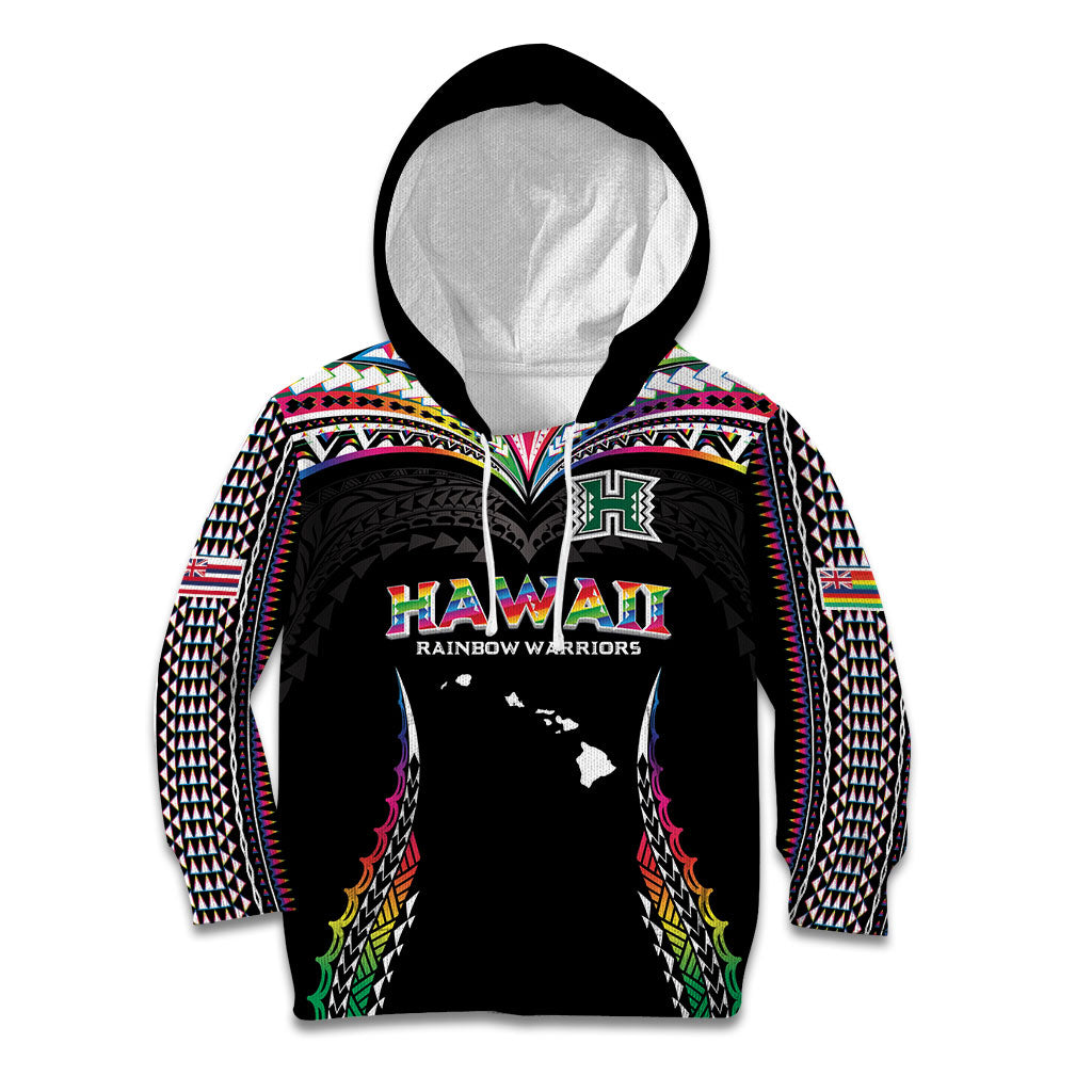 Custom Hawaii Rainbow Warriors Kid Hoodie Polynesian Motif Special Edition Rainbow Gradient