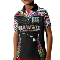 Custom Hawaii Rainbow Warriors Kid Polo Shirt Polynesian Motif Special Edition Rainbow Gradient