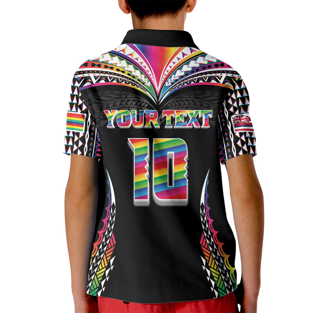 Custom Hawaii Rainbow Warriors Kid Polo Shirt Polynesian Motif Special Edition Rainbow Gradient
