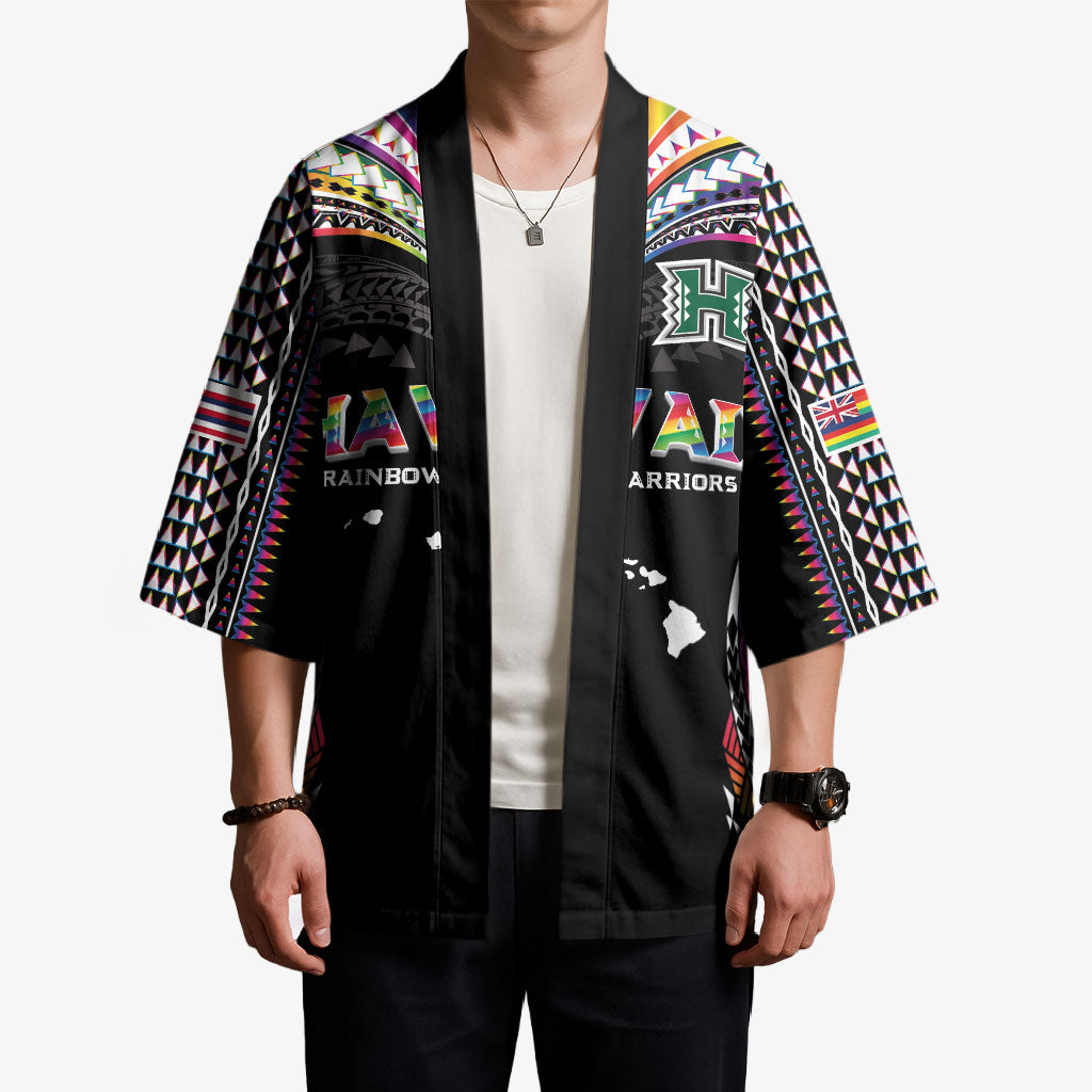Custom Hawaii Rainbow Warriors Kimono Polynesian Motif Special Edition Rainbow Gradient