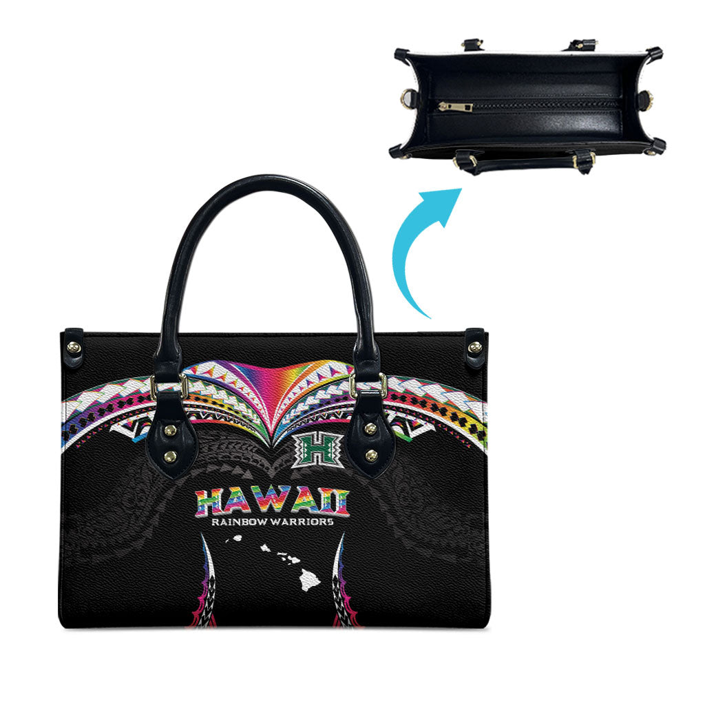 Hawaii Rainbow Warriors Leather Bag Polynesian Motif Special Edition Rainbow Gradient