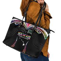 Hawaii Rainbow Warriors Leather Tote Bag Polynesian Motif Special Edition Rainbow Gradient