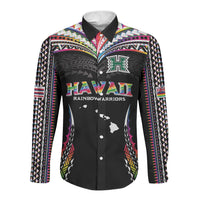 Custom Hawaii Rainbow Warriors Long Sleeve Button Shirt Polynesian Motif Special Edition Rainbow Gradient