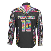 Custom Hawaii Rainbow Warriors Long Sleeve Button Shirt Polynesian Motif Special Edition Rainbow Gradient