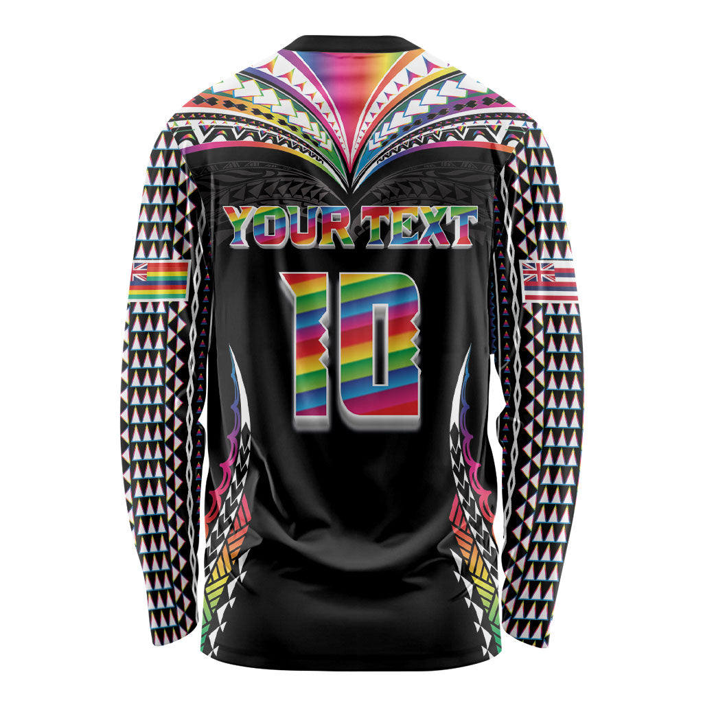 Custom Hawaii Rainbow Warriors Long Sleeve Shirt Polynesian Motif Special Edition Rainbow Gradient