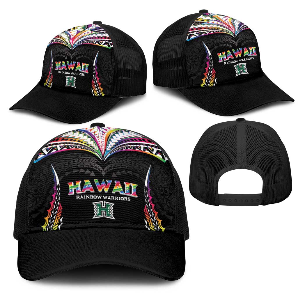Hawaii Rainbow Warriors Mesh Trucker Cap Polynesian Motif Special Edition Rainbow Gradient