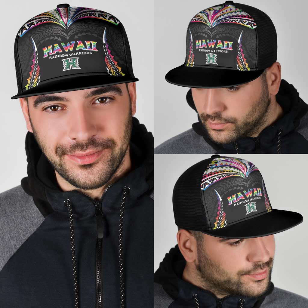 Hawaii Rainbow Warriors Mesh Trucker Cap Polynesian Motif Special Edition Rainbow Gradient