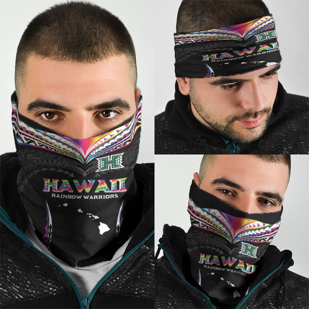 Hawaii Rainbow Warriors Neck Gaiter Polynesian Motif Special Edition Rainbow Gradient