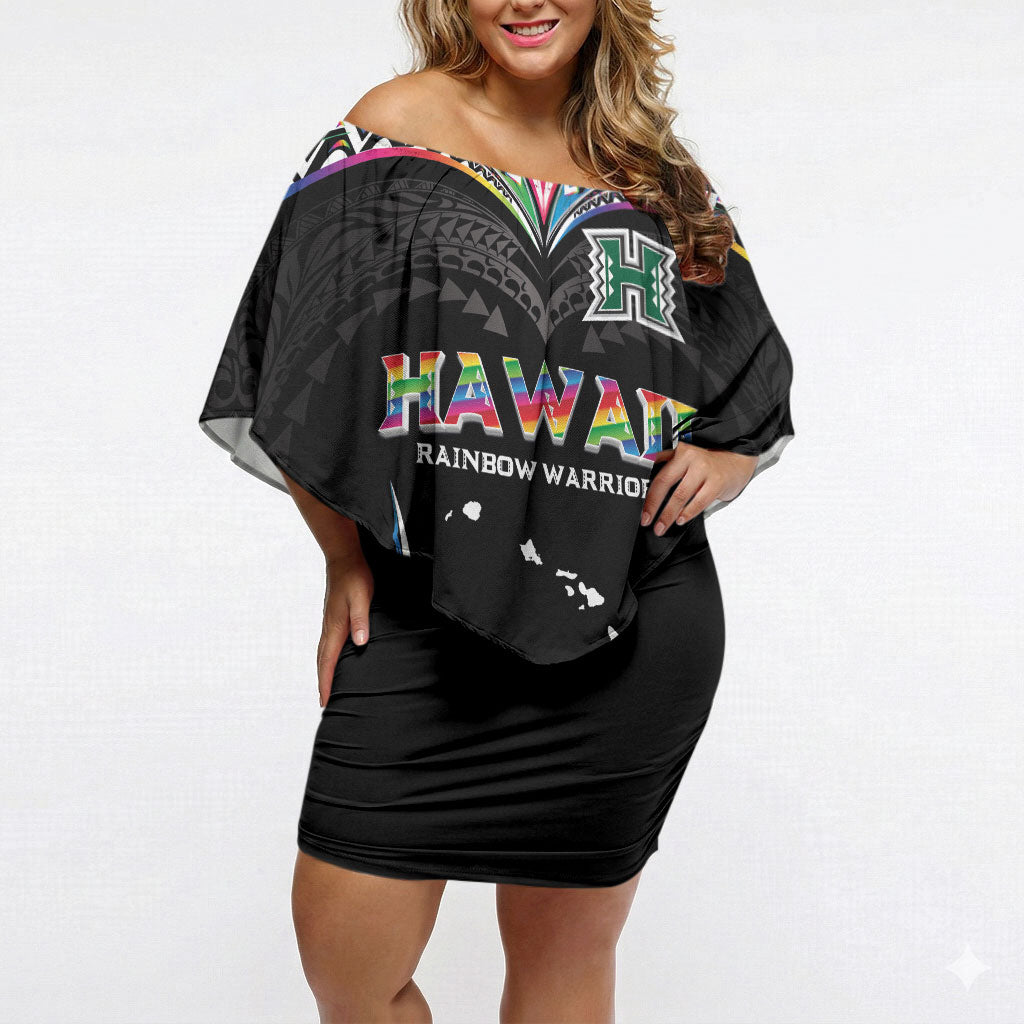 Custom Hawaii Rainbow Warriors Off Shoulder Short Dress Polynesian Motif Special Edition Rainbow Gradient