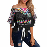 Custom Hawaii Rainbow Warriors Off Shoulder Wrap Waist Top Polynesian Motif Special Edition Rainbow Gradient