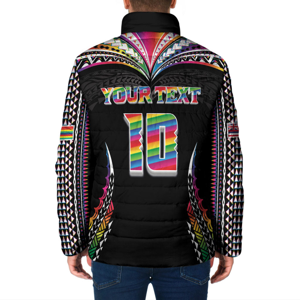 Custom Hawaii Rainbow Warriors Padded Jacket Polynesian Motif Special Edition Rainbow Gradient