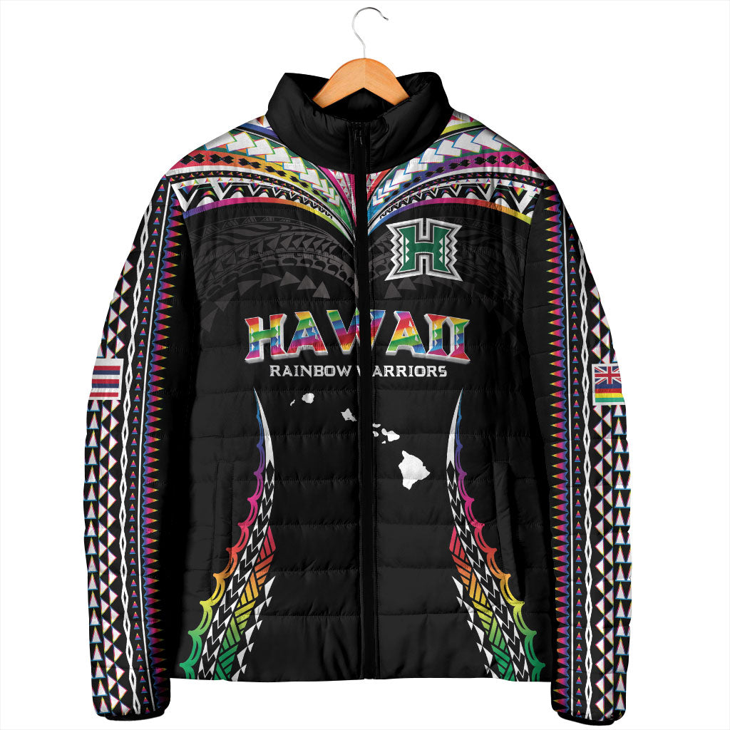 Custom Hawaii Rainbow Warriors Padded Jacket Polynesian Motif Special Edition Rainbow Gradient