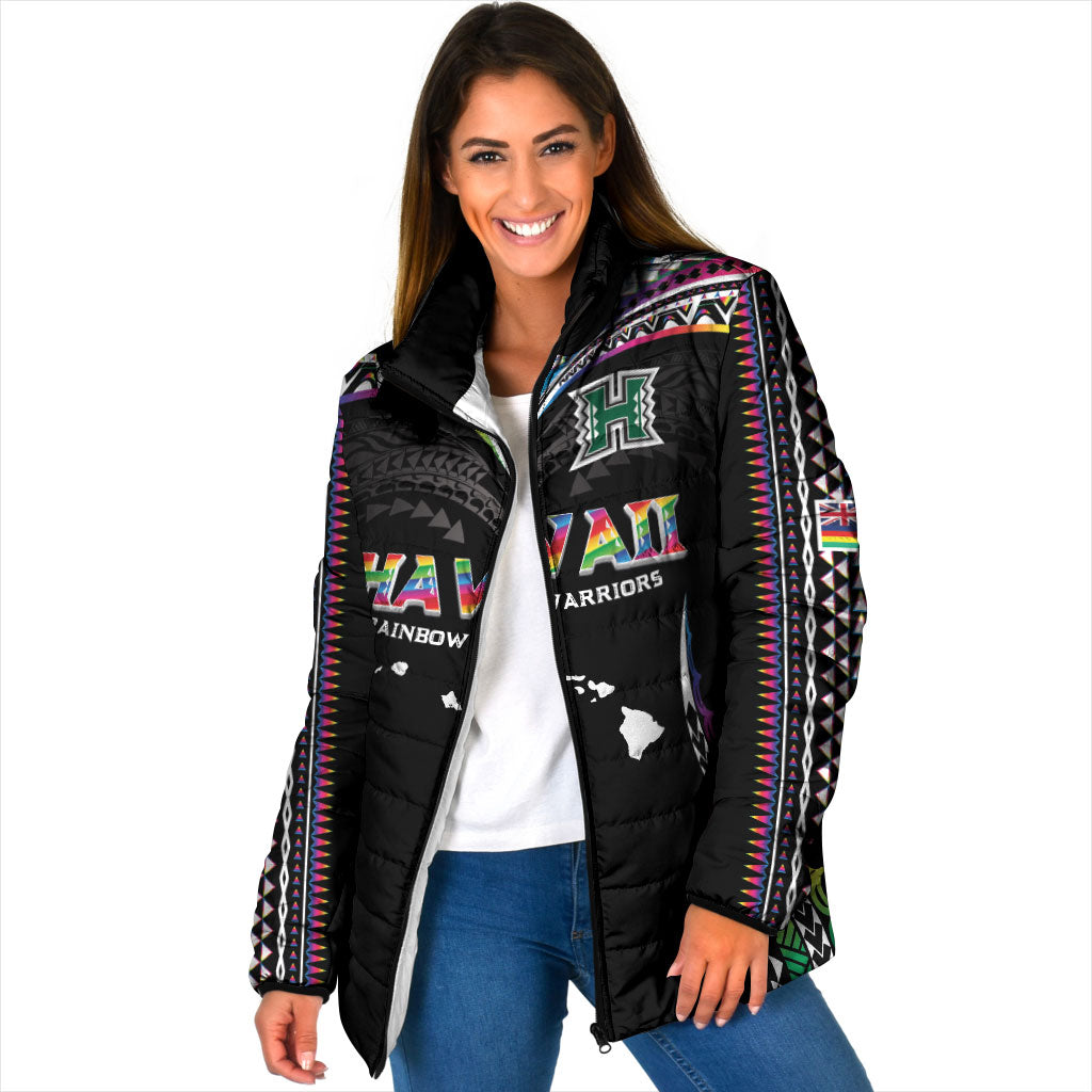 Custom Hawaii Rainbow Warriors Padded Jacket Polynesian Motif Special Edition Rainbow Gradient