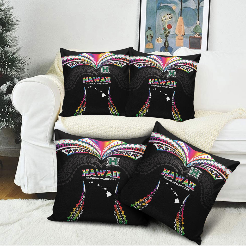 Hawaii Rainbow Warriors Pillow Cover Polynesian Motif Special Edition Rainbow Gradient