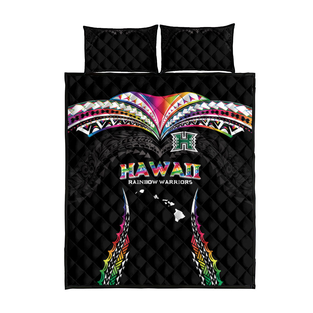 Hawaii Rainbow Warriors Quilt Bed Set Polynesian Motif Special Edition Rainbow Gradient