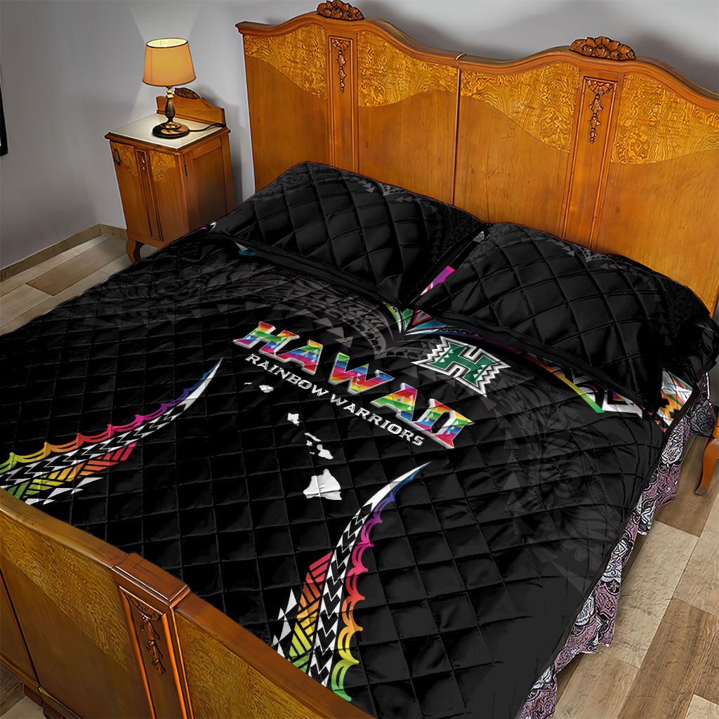 Hawaii Rainbow Warriors Quilt Bed Set Polynesian Motif Special Edition Rainbow Gradient