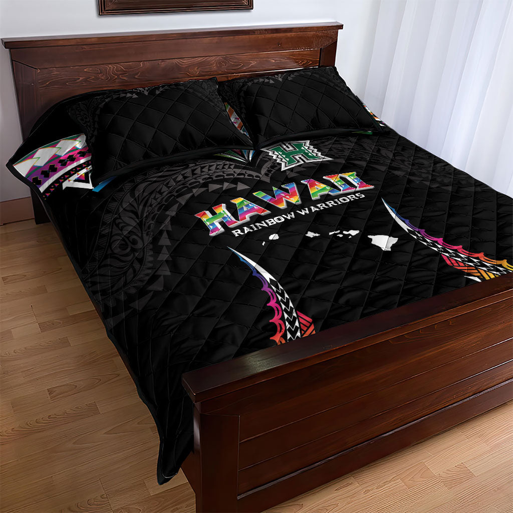 Hawaii Rainbow Warriors Quilt Bed Set Polynesian Motif Special Edition Rainbow Gradient