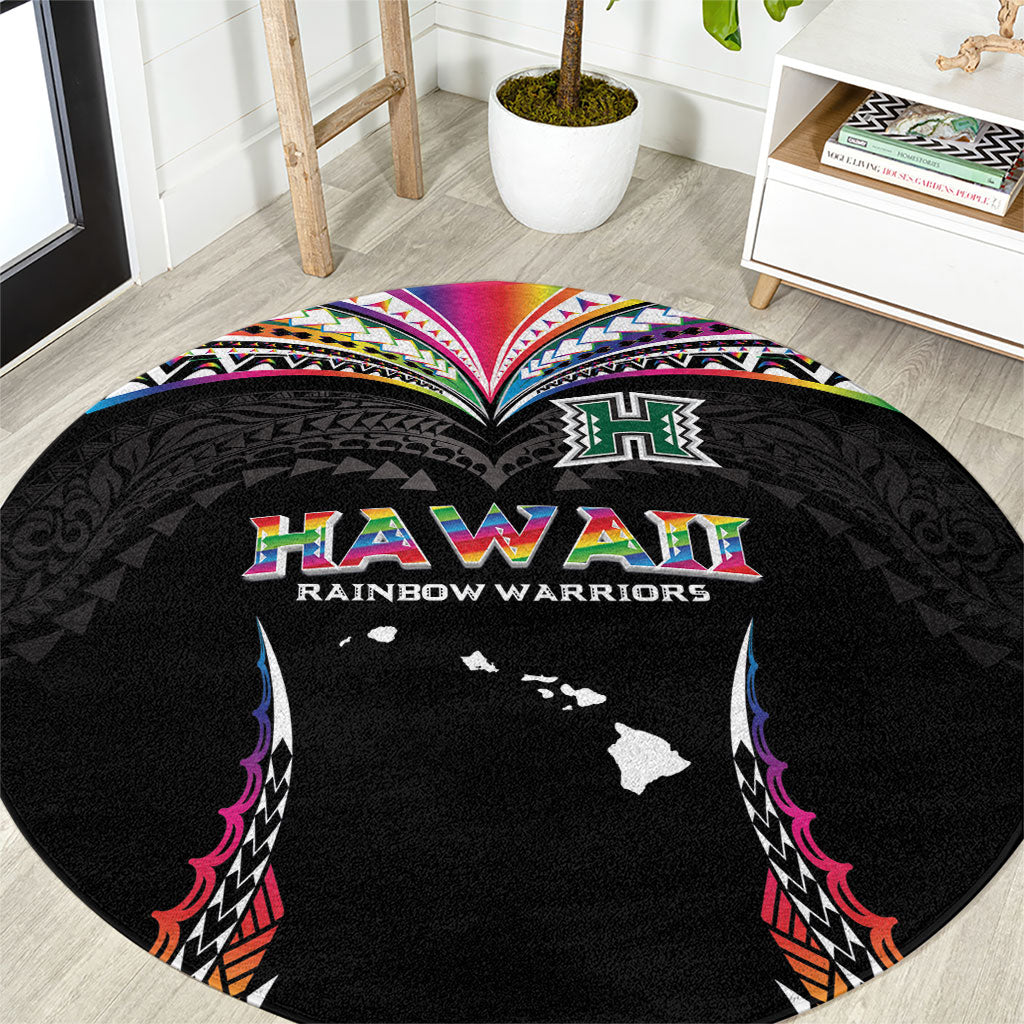 Hawaii Rainbow Warriors Round Carpet Polynesian Motif Special Edition Rainbow Gradient