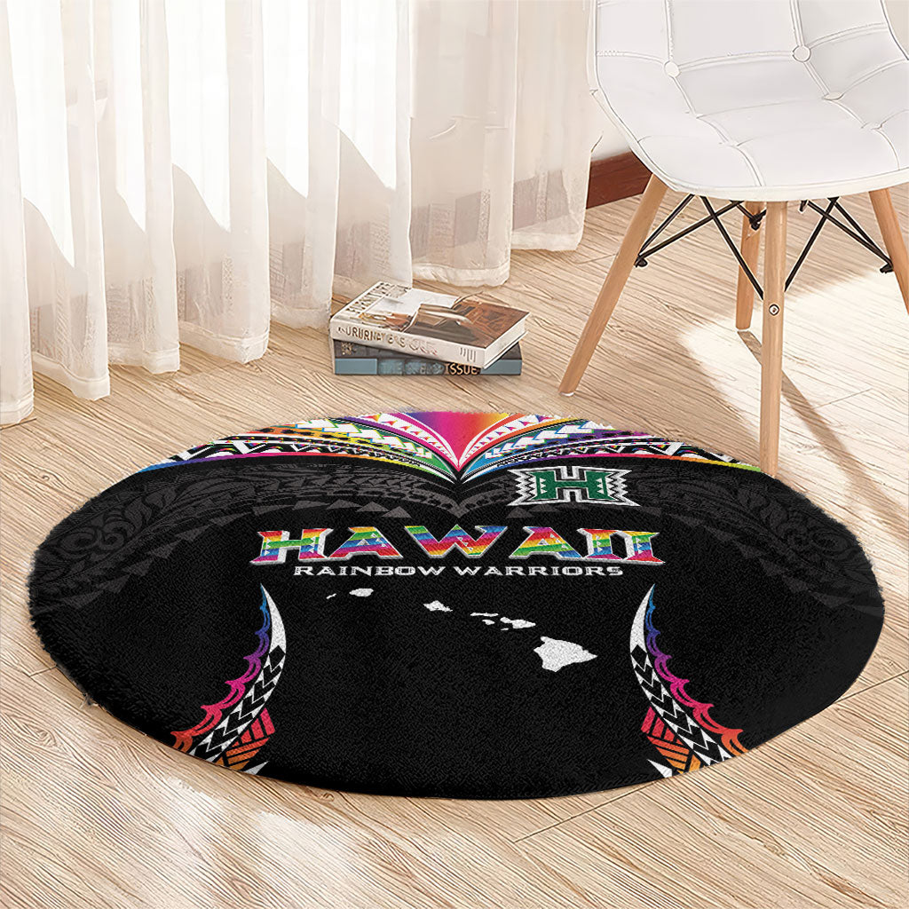 Hawaii Rainbow Warriors Round Carpet Polynesian Motif Special Edition Rainbow Gradient
