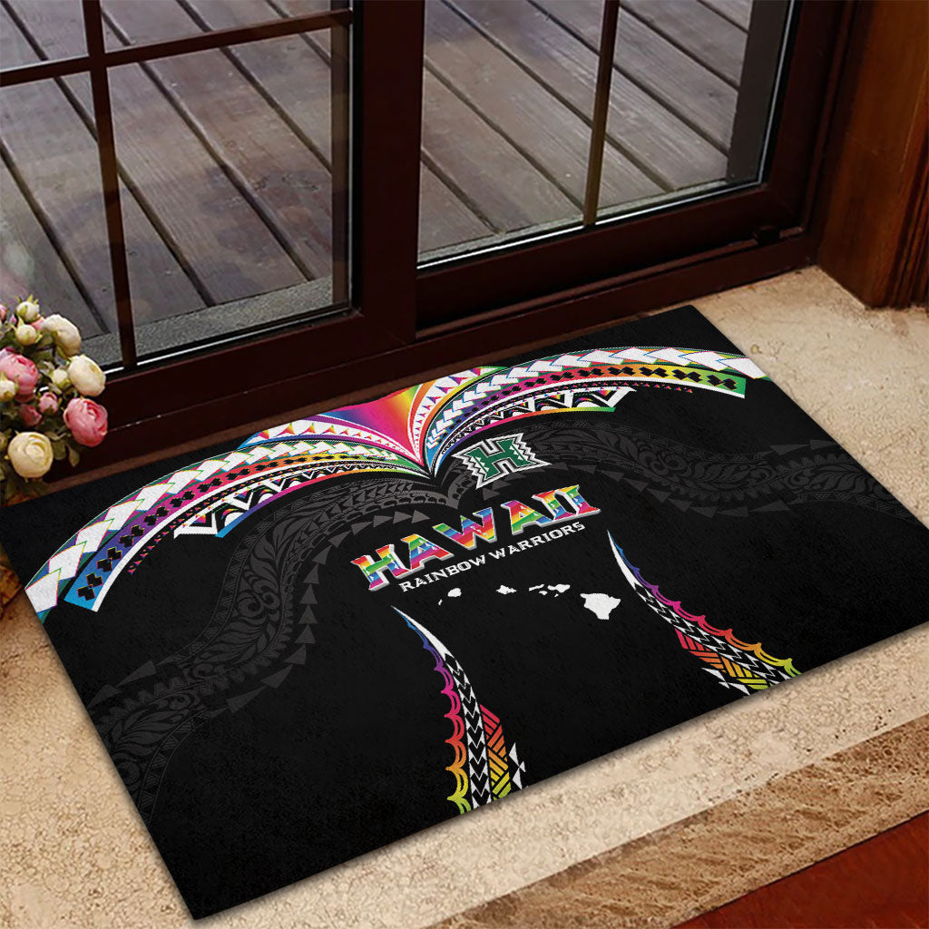 Hawaii Rainbow Warriors Rubber Doormat Polynesian Motif Special Edition Rainbow Gradient