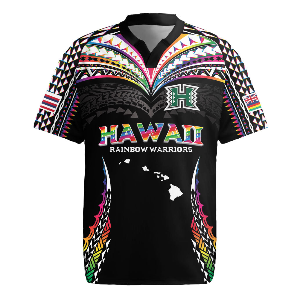 Custom Hawaii Rainbow Warriors Rugby Jersey Polynesian Motif Special Edition Rainbow Gradient