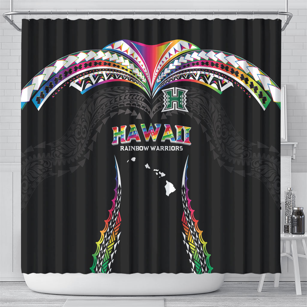 Hawaii Rainbow Warriors Shower Curtain Polynesian Motif Special Edition Rainbow Gradient