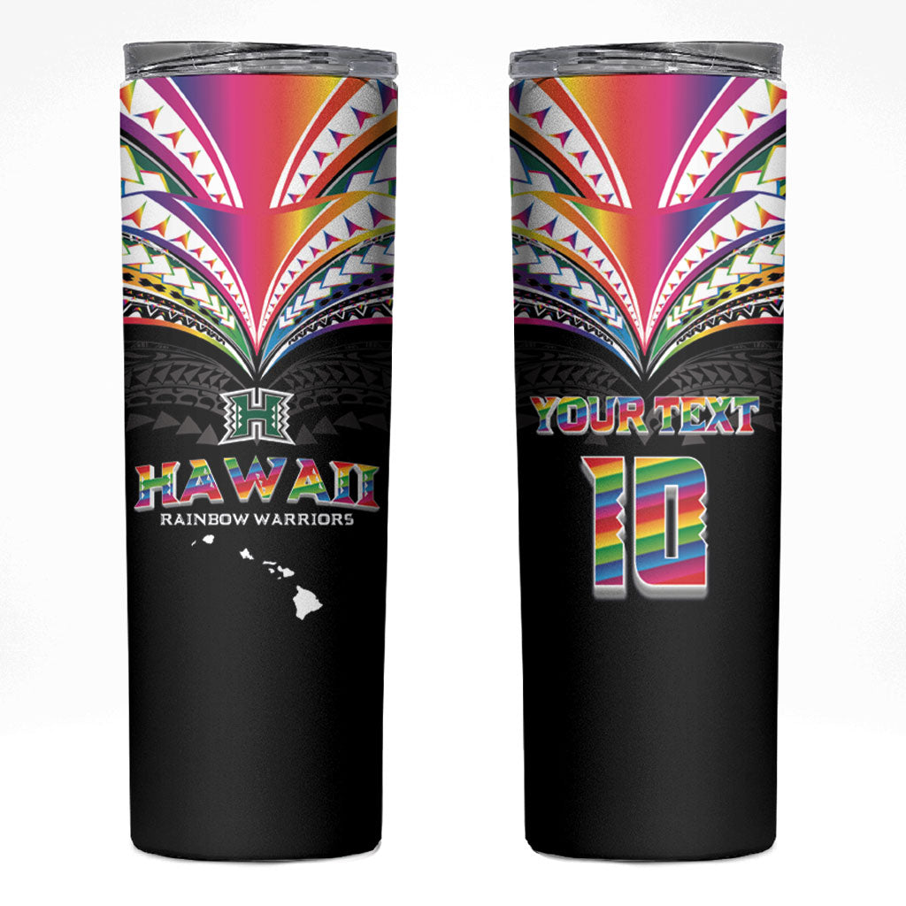 Custom Hawaii Rainbow Warriors Skinny Tumbler Polynesian Motif Special Edition Rainbow Gradient