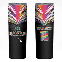 Custom Hawaii Rainbow Warriors Skinny Tumbler Polynesian Motif Special Edition Rainbow Gradient