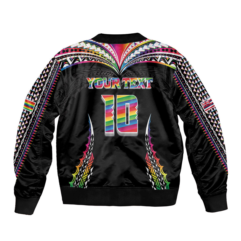 Custom Hawaii Rainbow Warriors Sleeve Zip Bomber Jacket Polynesian Motif Special Edition Rainbow Gradient