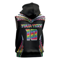 Custom Hawaii Rainbow Warriors Sleeveless Zip Hoodie Polynesian Motif Special Edition Rainbow Gradient