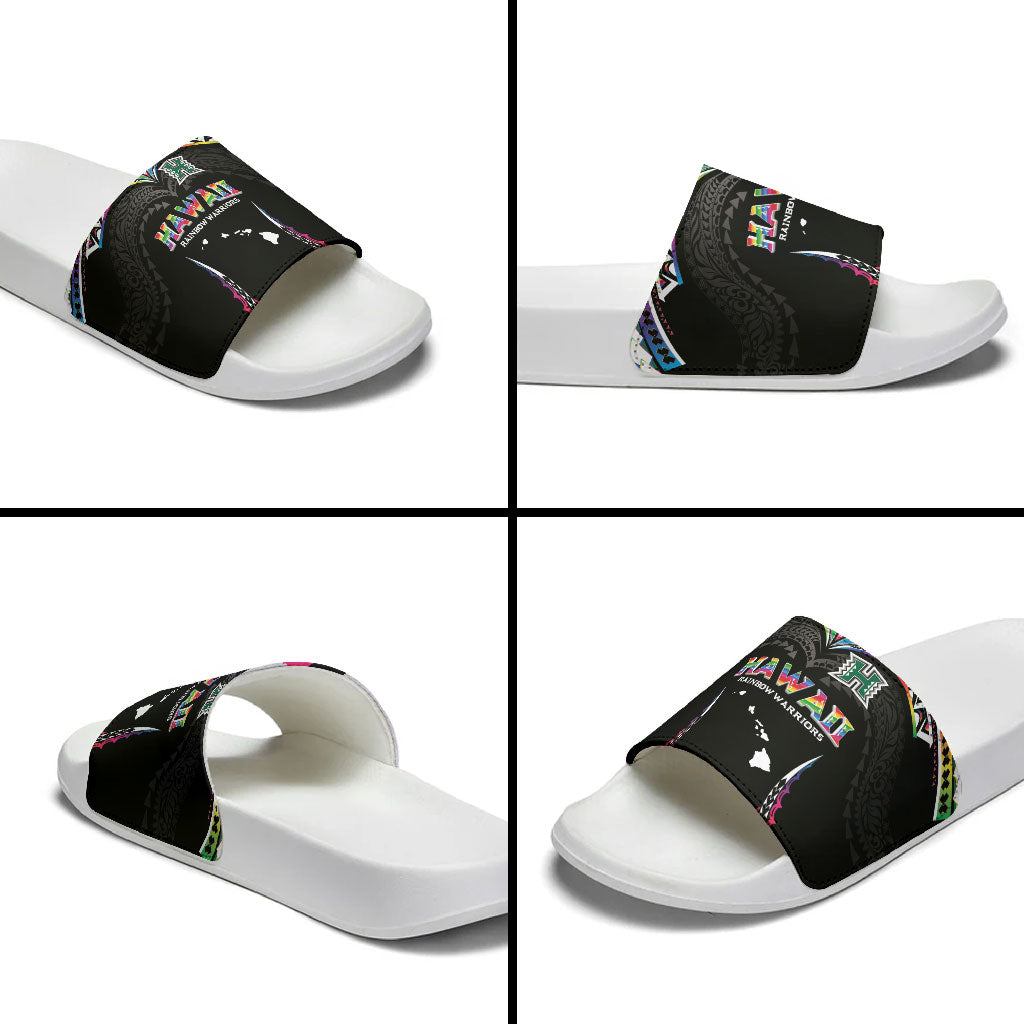 Hawaii Rainbow Warriors Slide Sandals Polynesian Motif Special Edition Rainbow Gradient